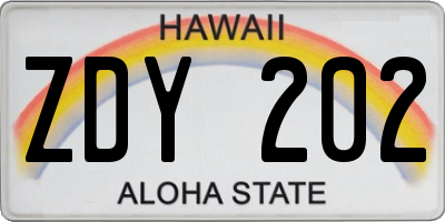 HI license plate ZDY202