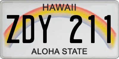 HI license plate ZDY211