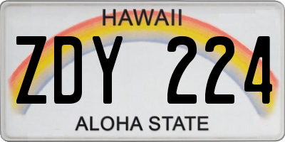 HI license plate ZDY224