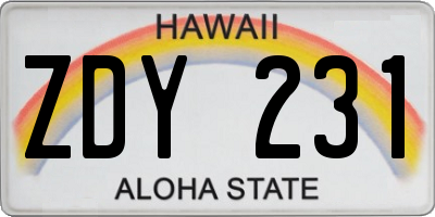 HI license plate ZDY231