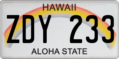 HI license plate ZDY233