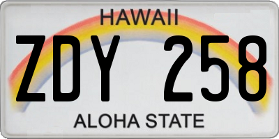 HI license plate ZDY258