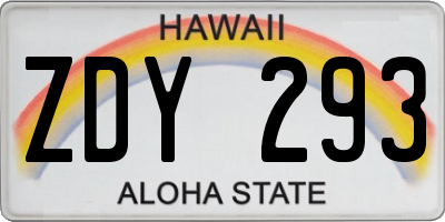HI license plate ZDY293