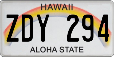 HI license plate ZDY294