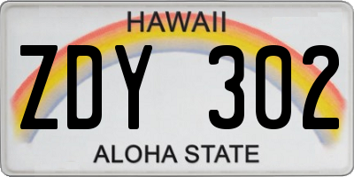 HI license plate ZDY302