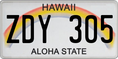 HI license plate ZDY305