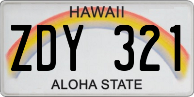HI license plate ZDY321
