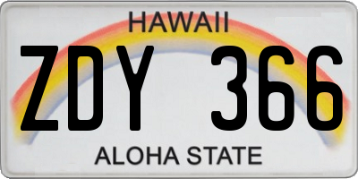 HI license plate ZDY366