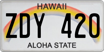 HI license plate ZDY420