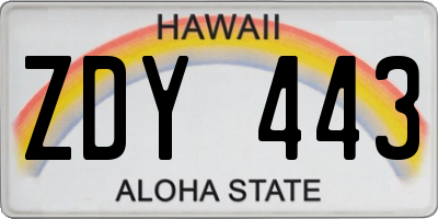 HI license plate ZDY443