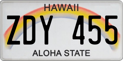 HI license plate ZDY455