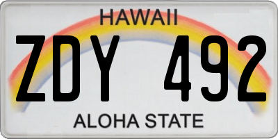 HI license plate ZDY492