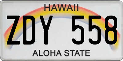 HI license plate ZDY558