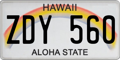 HI license plate ZDY560