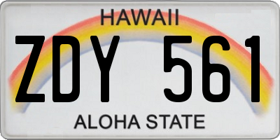 HI license plate ZDY561