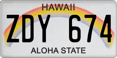 HI license plate ZDY674