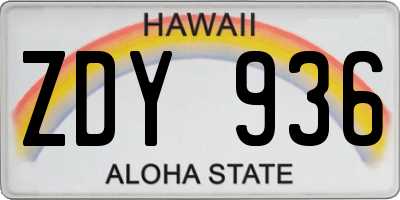 HI license plate ZDY936