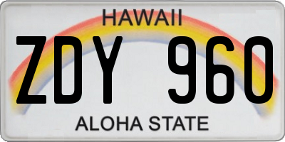 HI license plate ZDY960
