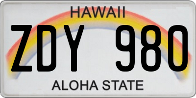 HI license plate ZDY980