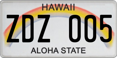 HI license plate ZDZ005