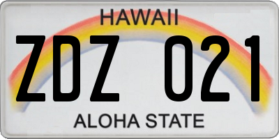 HI license plate ZDZ021