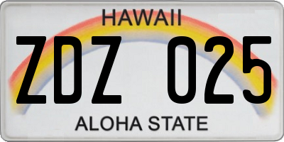 HI license plate ZDZ025