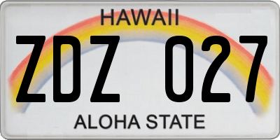 HI license plate ZDZ027
