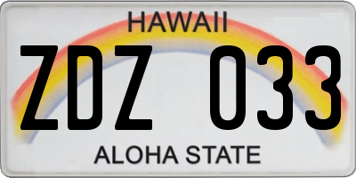 HI license plate ZDZ033