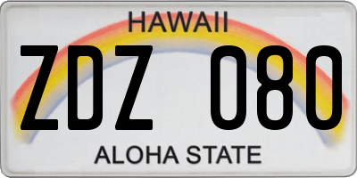 HI license plate ZDZ080