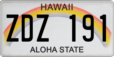 HI license plate ZDZ191