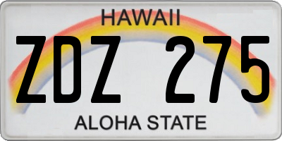 HI license plate ZDZ275