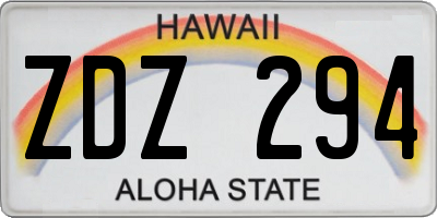 HI license plate ZDZ294