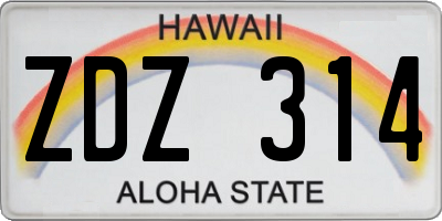 HI license plate ZDZ314