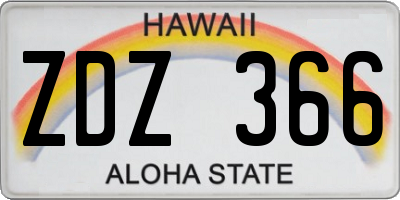 HI license plate ZDZ366