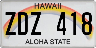 HI license plate ZDZ418
