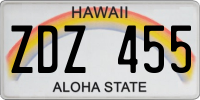 HI license plate ZDZ455