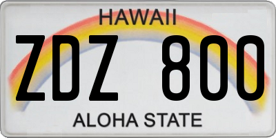 HI license plate ZDZ800