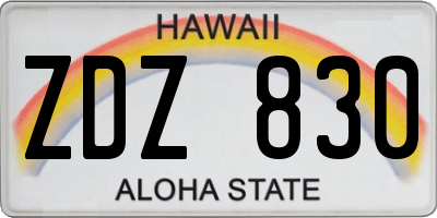 HI license plate ZDZ830