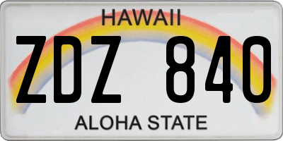 HI license plate ZDZ840