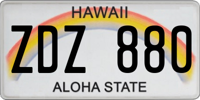 HI license plate ZDZ880