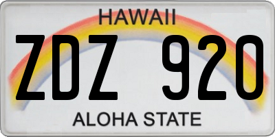HI license plate ZDZ920