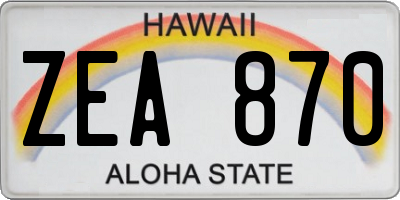 HI license plate ZEA870