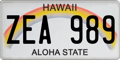 HI license plate ZEA989
