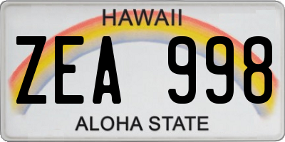 HI license plate ZEA998