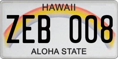 HI license plate ZEB008