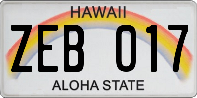 HI license plate ZEB017