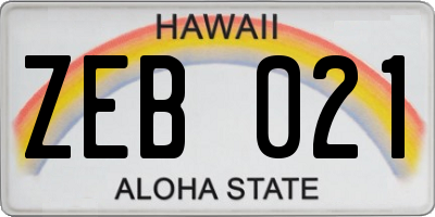 HI license plate ZEB021