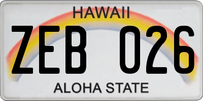 HI license plate ZEB026
