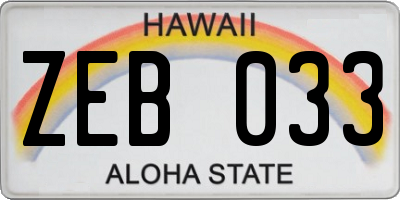 HI license plate ZEB033