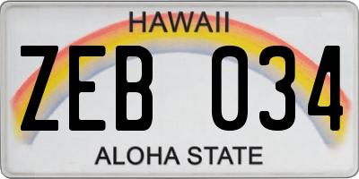 HI license plate ZEB034